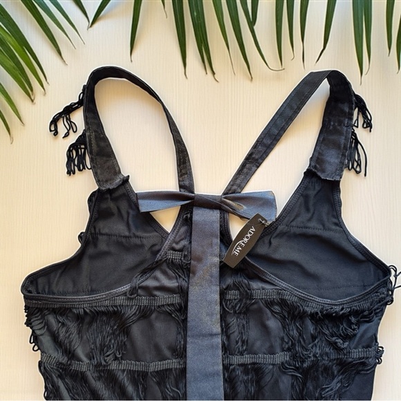 Adore Me Black Fringe Mini Costume Dress w/ Bow Tie Back – Size M, NWT - Picture 4 of 9